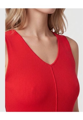 Vestido Midi Tejido Cuello V Para Mujer Rojo Patprimo