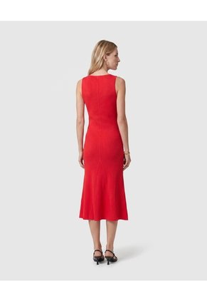 Vestido Midi Tejido Cuello V Para Mujer Rojo Patprimo