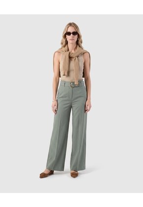 Pantalón Wide Leg Con Cinturón   Para Mujer Verde Patprimo