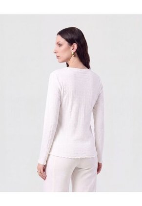 Camiseta Manga Larga Con Botones   Para Mujer Blanco Patprimo