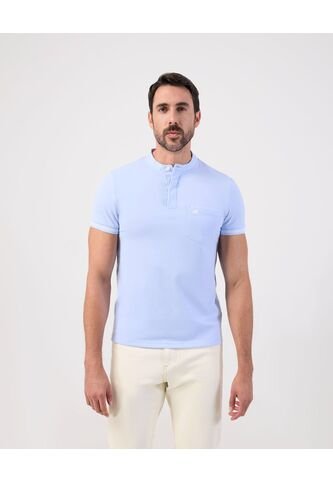 Polo Slim Fit Cuello Mao Y Bolsillo   Para Hombre Azul Patprimo Patprimo