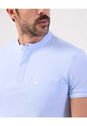 Polo Slim Fit Cuello Mao Y Bolsillo Para Hombre Azul Patprimo