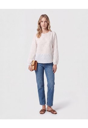 Blusa Bordado Suizo Manga Larga Para Mujer Blanco Patprimo
