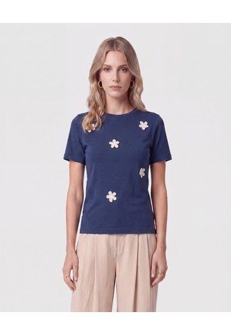 Camiseta Con Apliques Tejidos   Para Mujer Azul Patprimo Patprimo