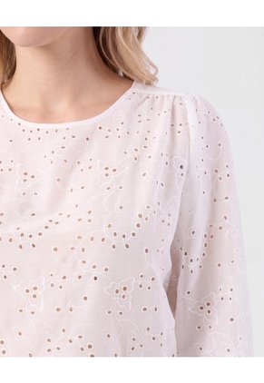 Blusa Bordado Suizo Manga Larga Para Mujer Blanco Patprimo