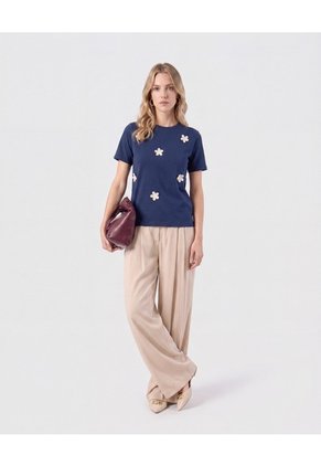 Camiseta Con Apliques Tejidos   Para Mujer Azul Patprimo