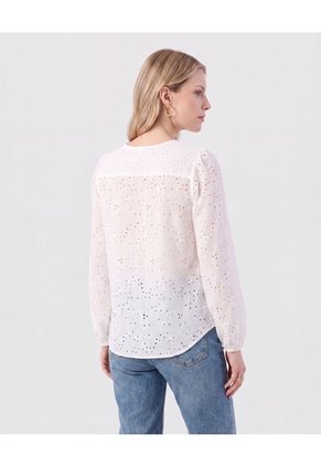 Blusa Bordado Suizo Manga Larga Para Mujer Blanco Patprimo