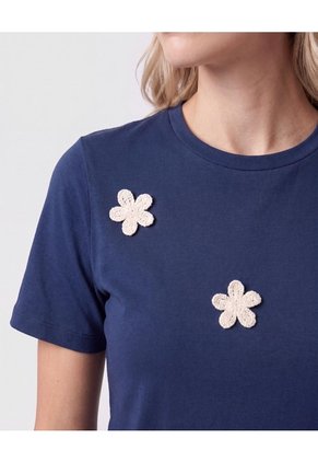 Camiseta Con Apliques Tejidos   Para Mujer Azul Patprimo