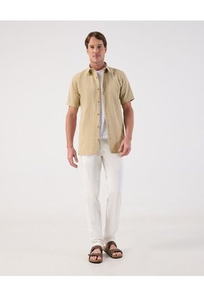 Camisa  Para Hombre Manga Corta Sin Bolsillo Cuello Casual M Color Beige Marca Patprimo #44013177