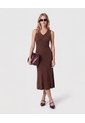 Vestido Midi Tejido Cuello V   Para Mujer Café Patprimo de Patprimo