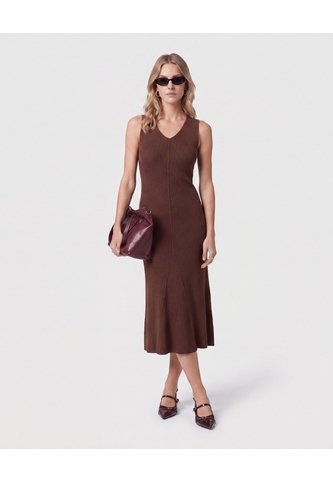Vestido Midi Tejido Cuello V   Para Mujer Café Patprimo Patprimo