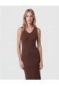 Vestido Midi Tejido Cuello V   Para Mujer Café Patprimo de Patprimo