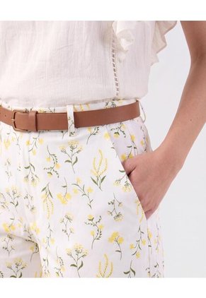 Bermuda Estampada Con Cinturón Para Mujer Blanco Patprimo