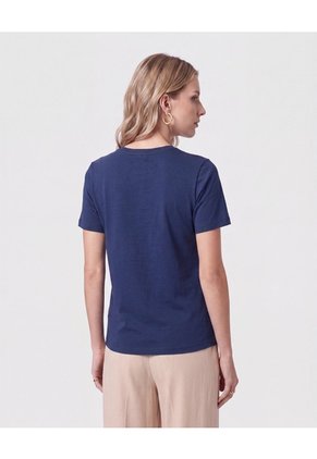 Camiseta Con Apliques Tejidos   Para Mujer Azul Patprimo