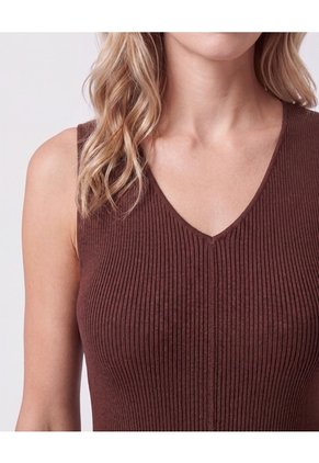 Vestido Midi Tejido Cuello V Para Mujer Café Patprimo