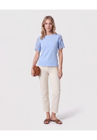 Camiseta Con Mangas De Encaje   Para Mujer Azul Patprimo Patprimo