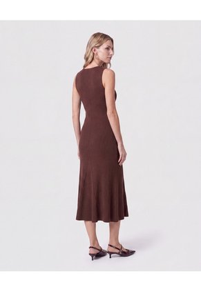 Vestido Midi Tejido Cuello V Para Mujer Café Patprimo
