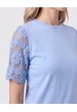 Camiseta Con Mangas De Encaje   Para Mujer Azul Patprimo de Patprimo