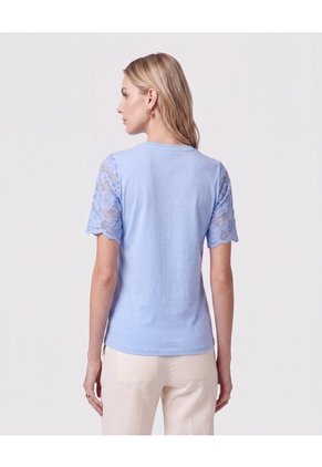 Camiseta Con Mangas De Encaje Para Mujer Azul Patprimo