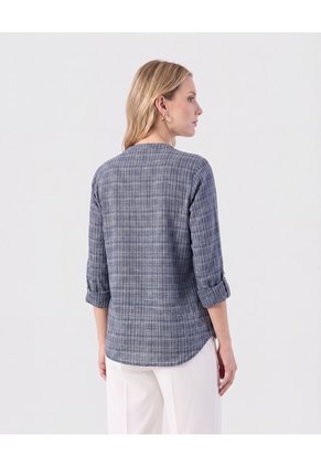 Blusa Cuello V Manga Larga   Para Mujer Azul Patprimo
