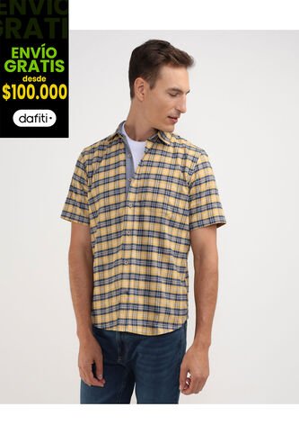 Camisa Para Hombre Manga Corta Con Bolsillo Color Oro Marca Patprimo #44013005 Patprimo