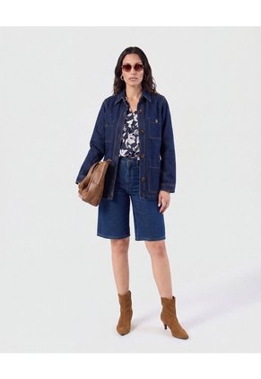 Bermudas Denim Tiro Alto Para Mujer Azul Patprimo