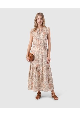 Vestido Largo Estampado Con Volantes   Para Mujer Verde Patprimo Patprimo