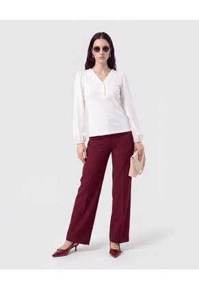Pantalón Recto Con Línea De Quiebre   Para Mujer Vino Patprimo