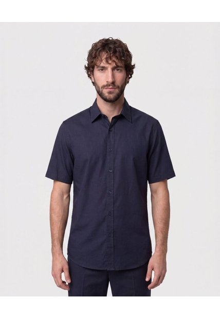 Camisa Manga Corta Unicolor   Para Hombre Azul Patprimo