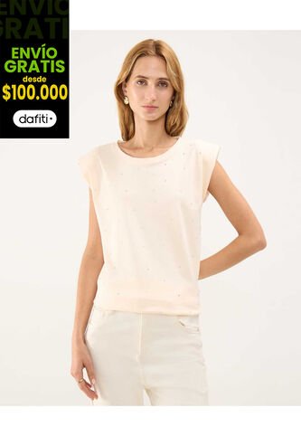 Camiseta Para Mujer Manga Sisa Cuello Redondo Color Beige Marca Patprimo #30093581 Patprimo