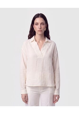Camisa Escote En V Con Cuello   Para Mujer Crema Patprimo Patprimo