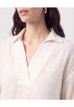 Camisa Escote En V Con Cuello   Para Mujer Crema Patprimo