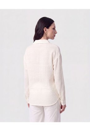 Camisa Escote En V Con Cuello   Para Mujer Crema Patprimo
