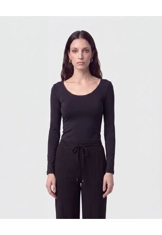 Camiseta Manga Larga Con Cuello Amplio   Para Mujer Negro Patprimo Patprimo
