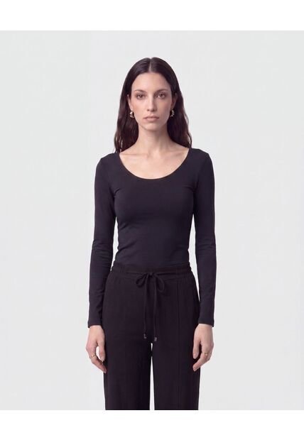 Camiseta Manga Larga Con Cuello Amplio   Para Mujer Negro Patprimo