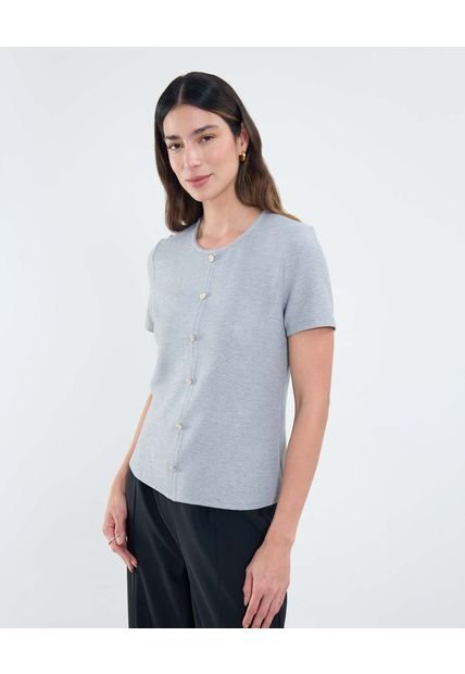 Camiseta Para Mujer Manga Corta Cuello Alto Color Gris Marca Patprimo #30093794