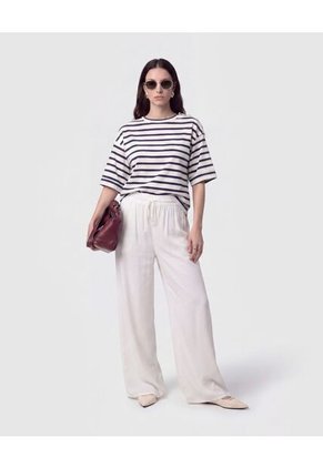 Pantalón Fluido Con Cordón Ajustable Para Mujer Blanco Patprimo