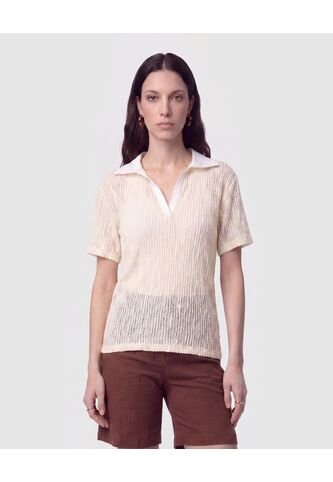 Polo Texturizada Con Cuello En V   Para Mujer Crema Patprimo Patprimo