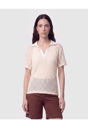 Polo Texturizada Con Cuello En V Para Mujer Crema Patprimo