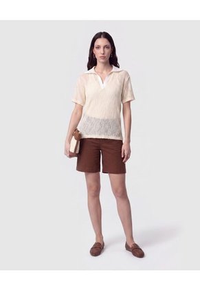 Polo Texturizada Con Cuello En V Para Mujer Crema Patprimo