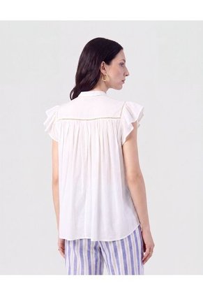 Blusa Cuello Alto Con Vuelos Para Mujer Blanco Patprimo