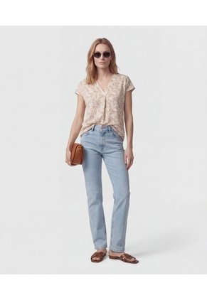 Camiseta Para Mujer Manga Corta Cuello V Color Beige Marca Patprimo #30099426