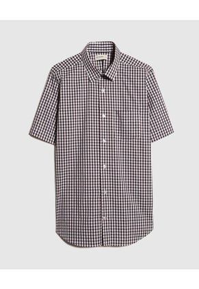 Camisa Manga Corta Preteñida Regular Fit Para Hombre Vino Patprimo