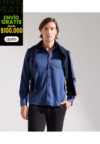 Camisa Para Hombre Manga Larga Sin Bolsillo Cuello Italiano Color Azul Rey Marca Patprimo #44012575 Patprimo