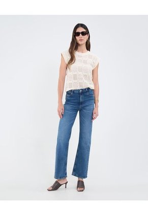 Blusa Manga Corta Texturizada  Para Mujer Crema Patprimo