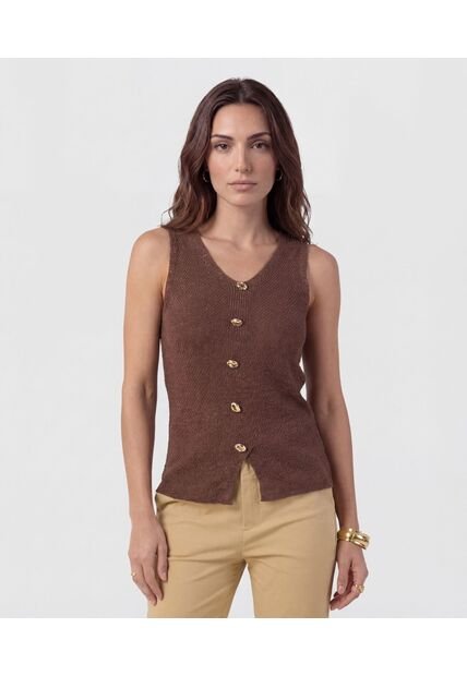 Chaleco  Para Mujer Tejido Color Café Marca Patprimo #30250051