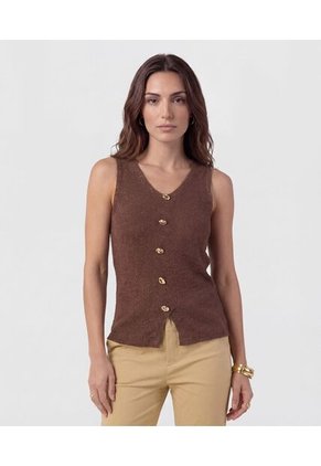 Chaleco Para Mujer Tejido Color Café Marca Patprimo #30250051