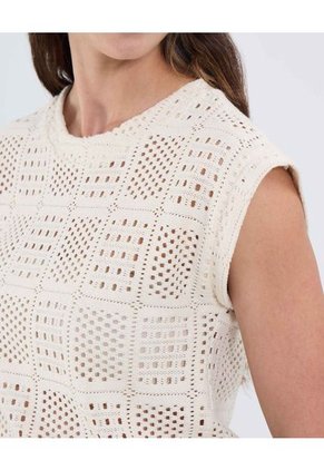 Blusa Manga Corta Texturizada  Para Mujer Crema Patprimo