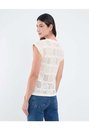 Blusa Manga Corta Texturizada  Para Mujer Crema Patprimo