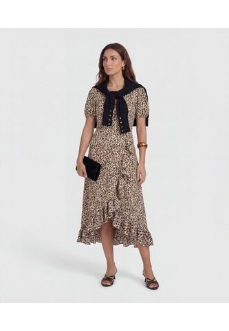 Vestido  Midi Con Boleros Frontales  Para Mujer Café Patprimo Patprimo